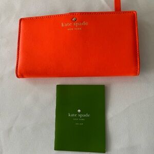 New Vintage Kate Spade Bright Poppy Orange & Pink Slim Bifold Leather Wallet